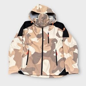 Reyshionwa Softshell Jacket Men Small Camo Detachable Hood & Neck Gaiter Outdoor